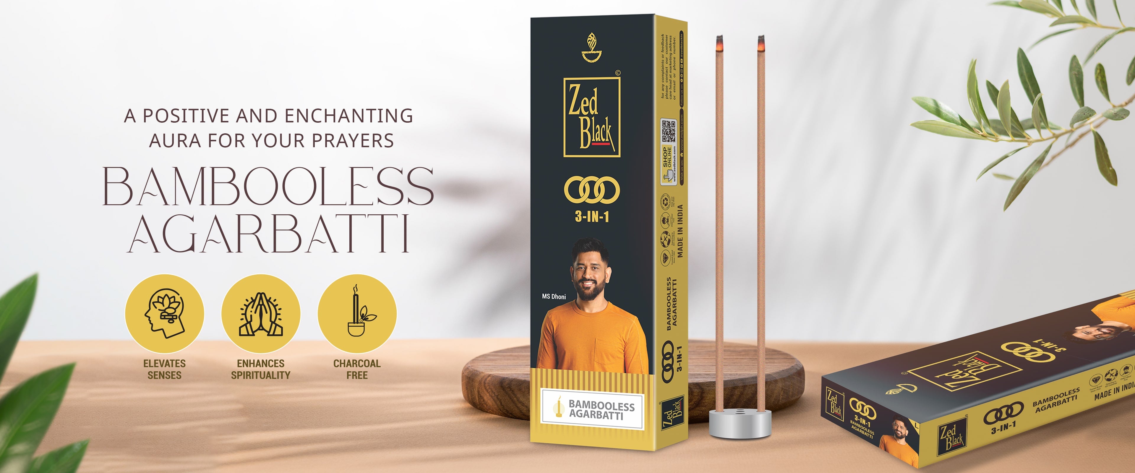 Zed Black 3in1 Bamboo Less Agarbatti / Incense Sticks -Pack of 2 (90 gm x 2 = 180gm) Three Enchanting fragrances in a Pack