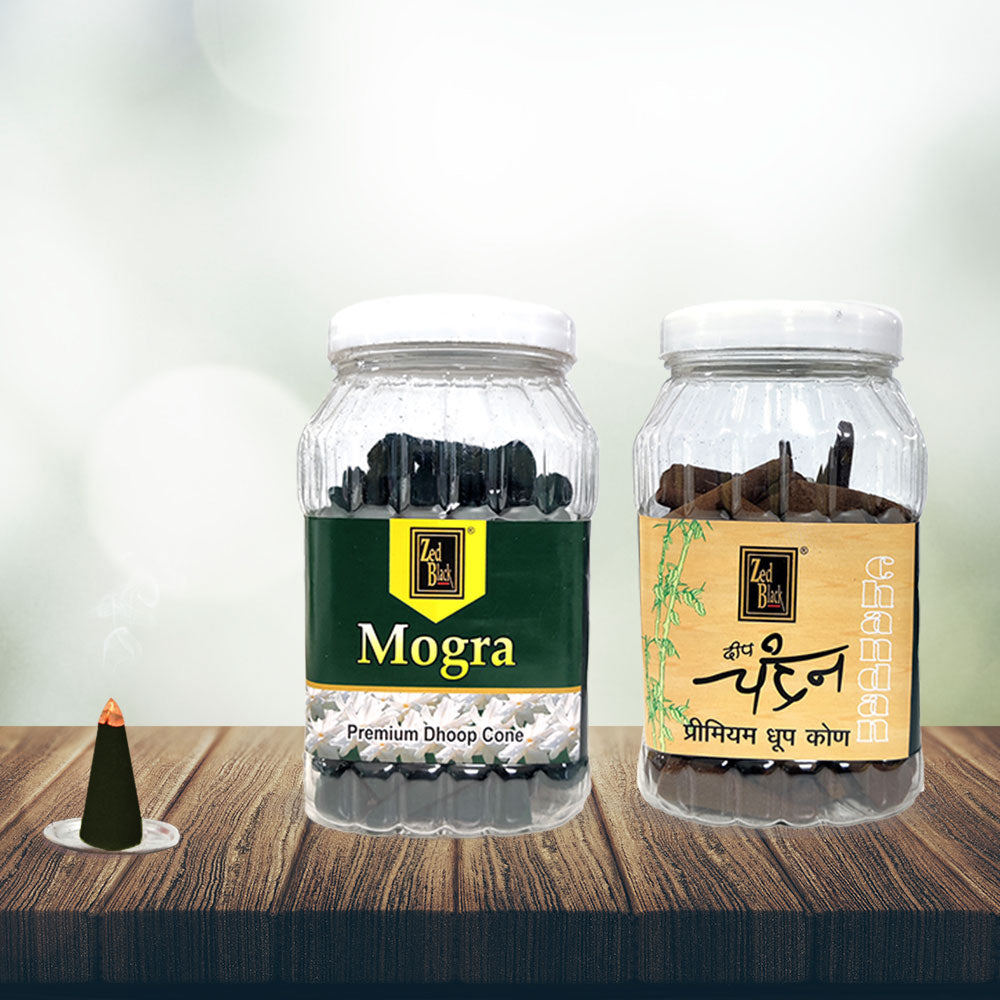 Zed Black Dhoop Big Cones in Jar Packing Incense Dhoop Cones – 2 Fragrances - ( Mogra & Chandan) | Combo Assorted Dhoop