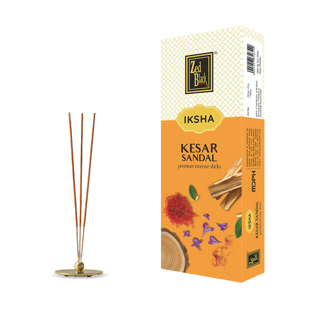 Zed Black Iksha Kesar Sandal Incense Sticks Pack of 1 Agarbatti Stick Natural Fragrance for Puja, Meditation, Refreshing Ambience