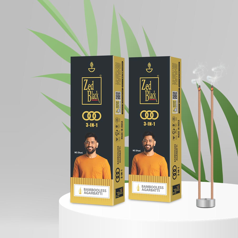 Zed Black 3in1 Bamboo Less Agarbatti / Incense Sticks -Pack of 2 (90 gm x 2 = 180gm) Three Enchanting fragrances in a Pack