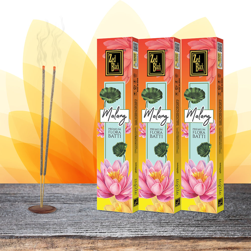 Zed Black Malang Flora Batti Pack of 3 Agarbatti Stick Natural Fragrance for Puja, Meditation, Refreshing Ambience
