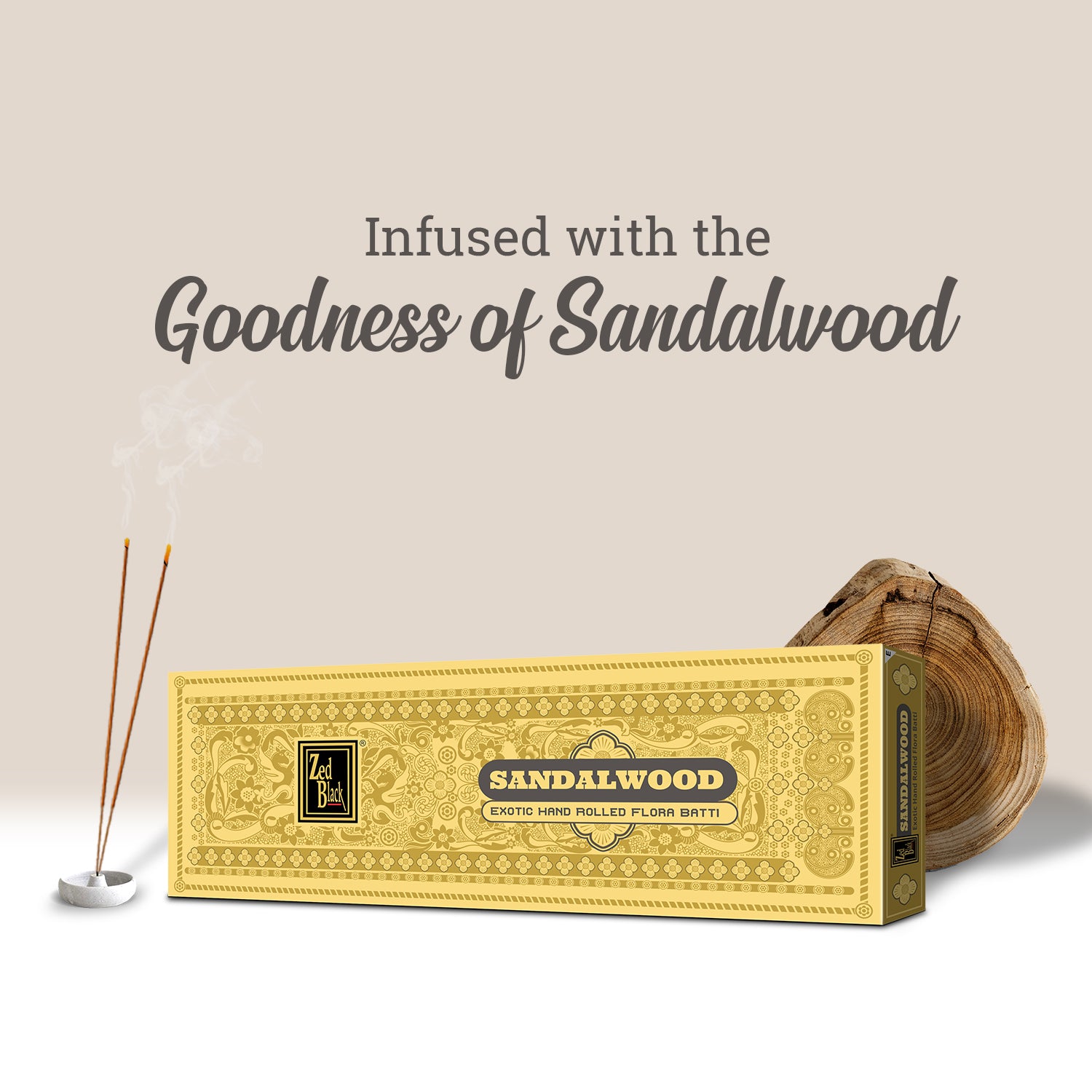 Zed Black Sandalwood Hand-Rolled Flora Batti - Pack of 1 Agarbatti / Incense Batti, Long-Lasting Incense Sticks for Special Puja Experience, Festivals, Occasions, Ideal for Gifting GoodVibes Pack ( Approx 70 Agarbatti Sticks | Handrolled