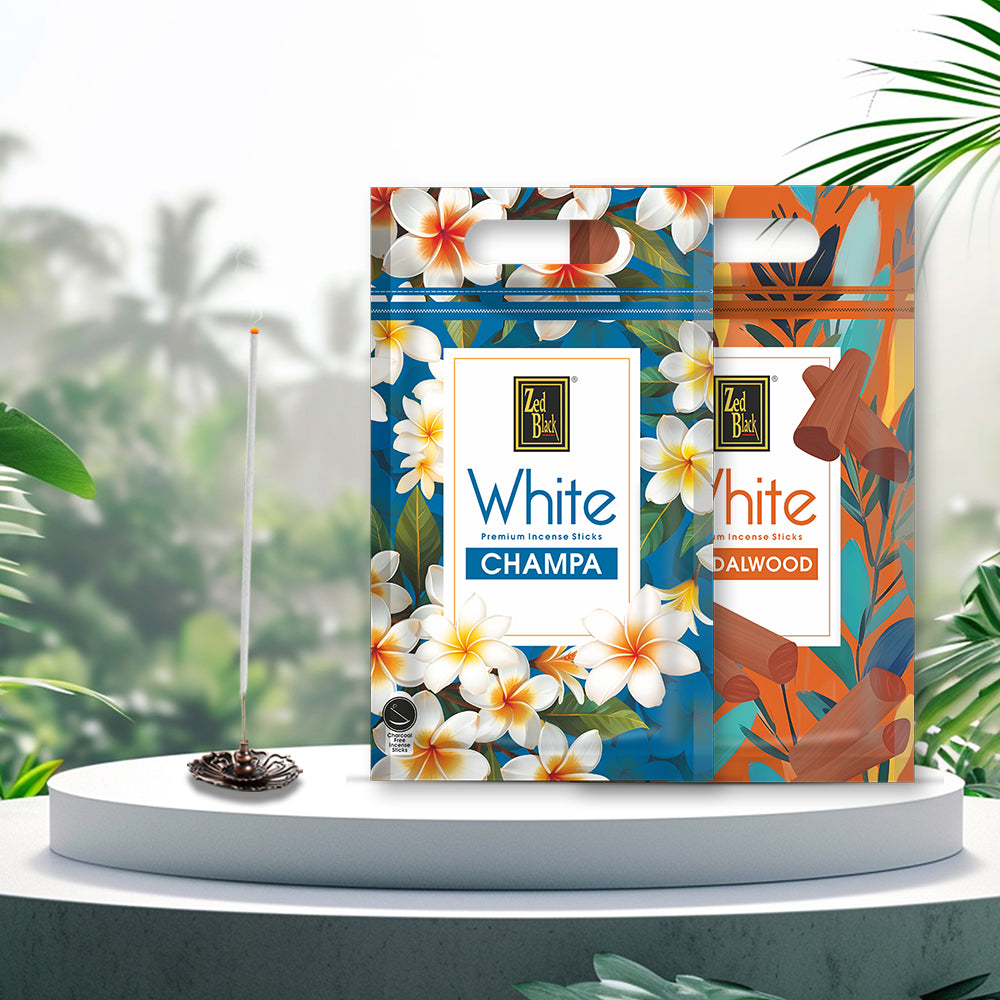 Zed Black Zed Black White Premium Incense Sticks Sandalwood and Champa Pack of 2 Agarbatti Stick Natural Fragrance for Puja, Meditation, Refreshing Ambience