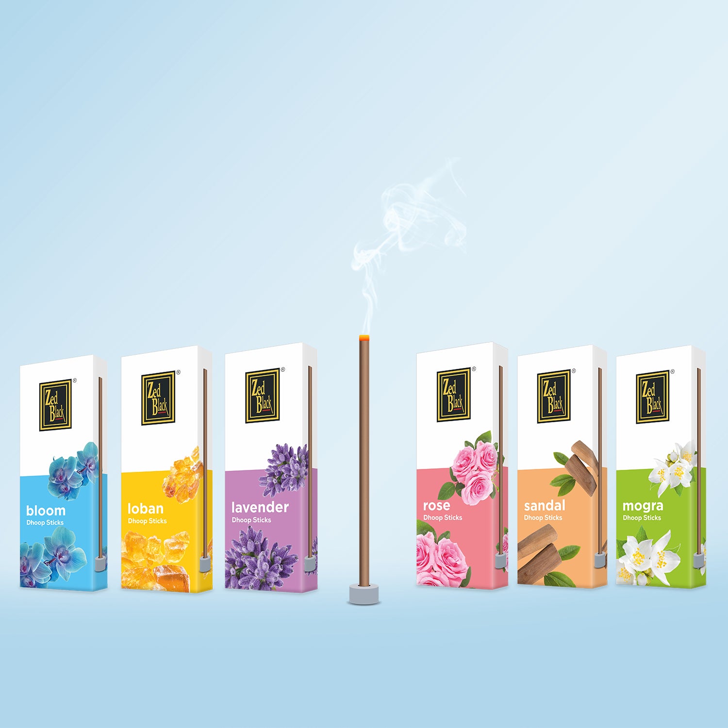 Zed Black Bamboo Less Dhoop Sticks – White Series Dhoop Sticks - Pack of 6 Incense Sticks, Good Vibes Pack