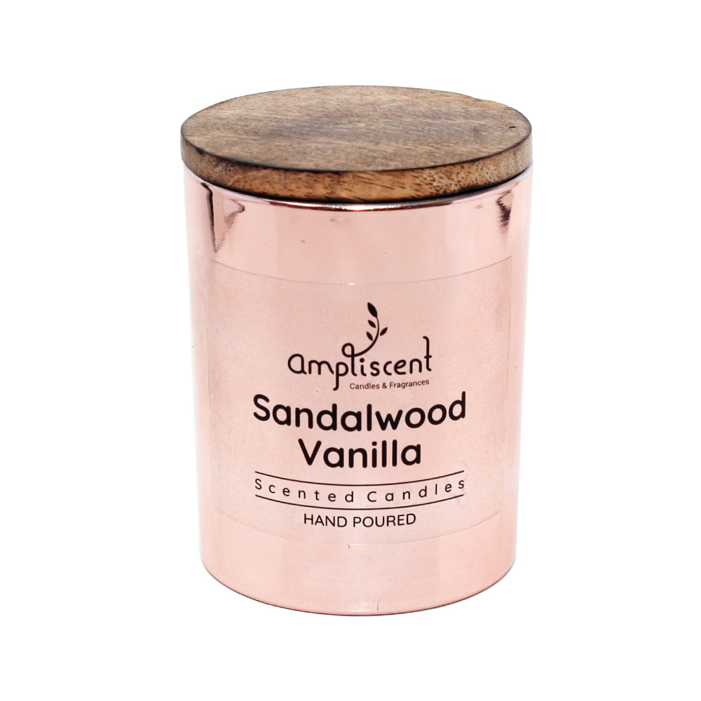 Ampliscent Exotic Candles Collection- Sandalwood Vanilla (Copper Metallic Finish Glass)