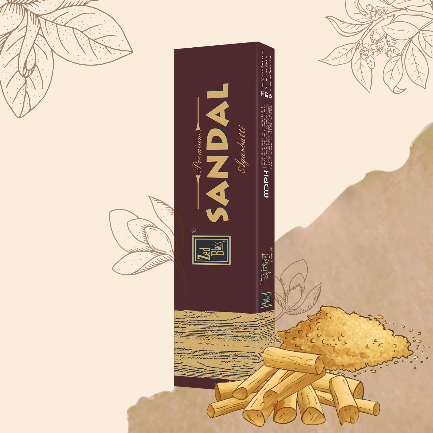 Sandal Flora Premium Hand Rolled Agarbatti / Incense Sticks (Mini Pack)