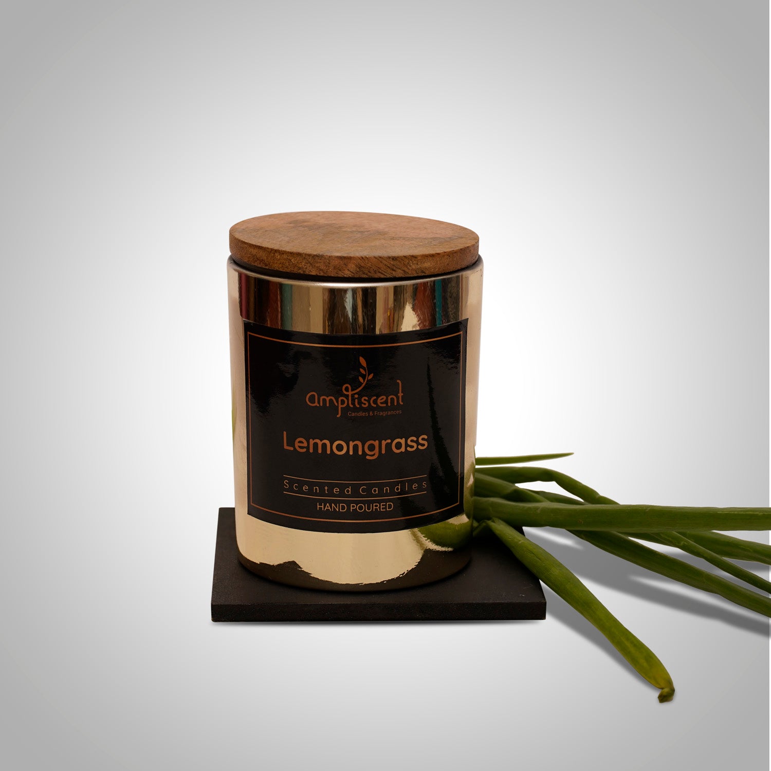 Ampliscent Exotic Candles Collection- Lemongrass (Golden Metallic Finish Glass)